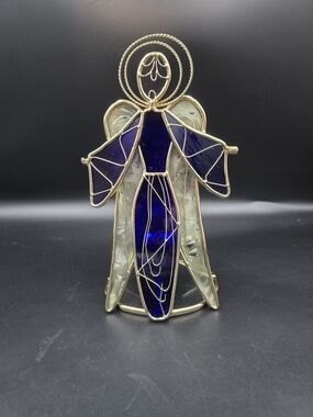 Blue and Gold Stained Glass Angel Ornament